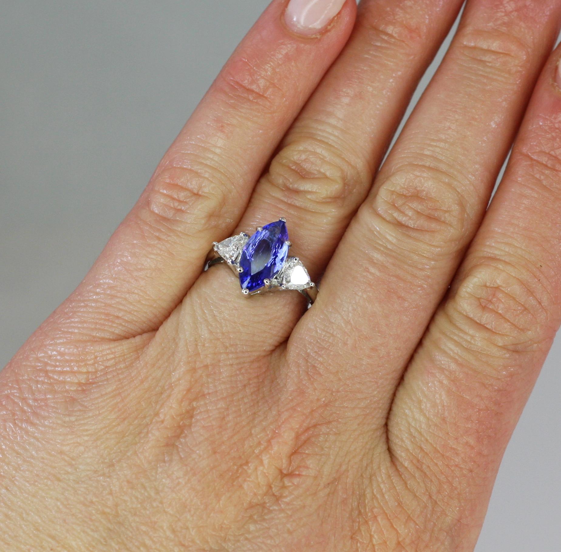 Georgios Collections 18 Karat White Gold Tanzanite Solitaire and Diamond Ring For Sale 6