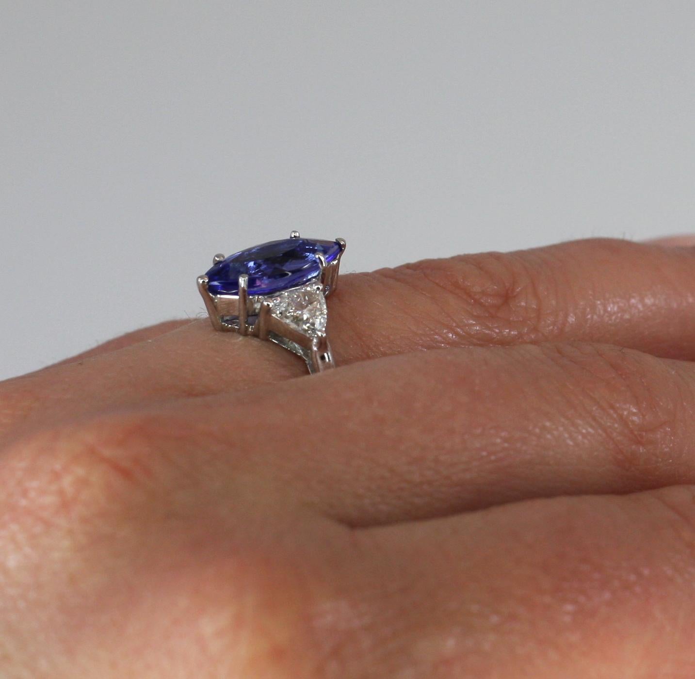 Georgios Collections 18 Karat White Gold Tanzanite Solitaire and Diamond Ring For Sale 4