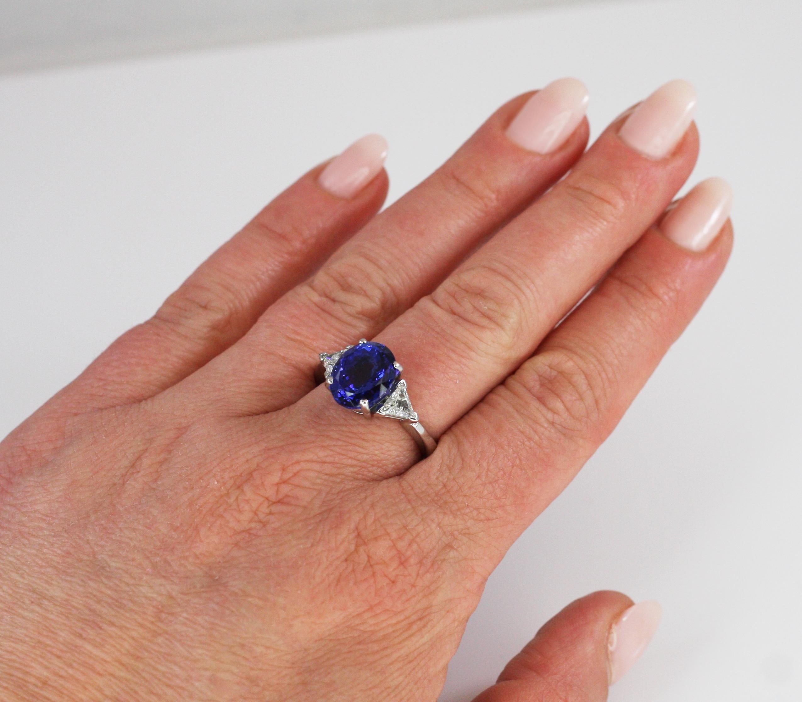 Contemporary Georgios Collections 18 Karat White Gold Tanzanite Solitaire and Diamond Ring For Sale