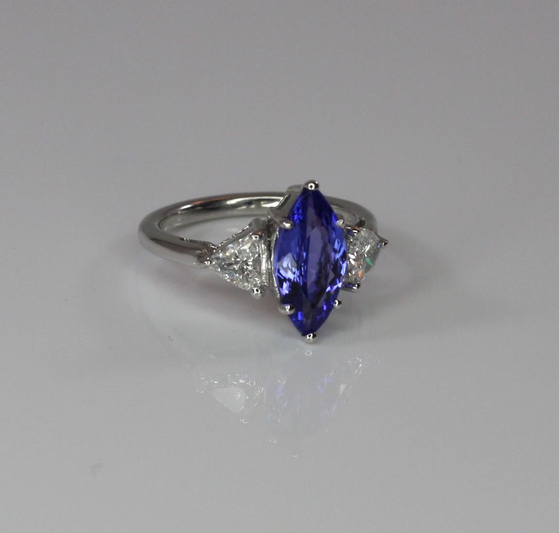 Contemporary Georgios Collections 18 Karat White Gold Tanzanite Solitaire and Diamond Ring For Sale