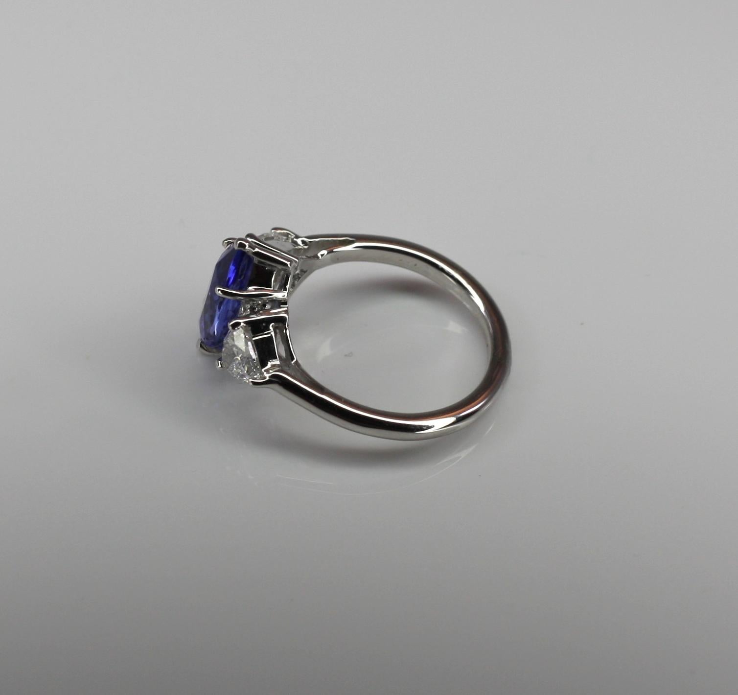 Marquise Cut Georgios Collections 18 Karat White Gold Tanzanite Solitaire and Diamond Ring For Sale