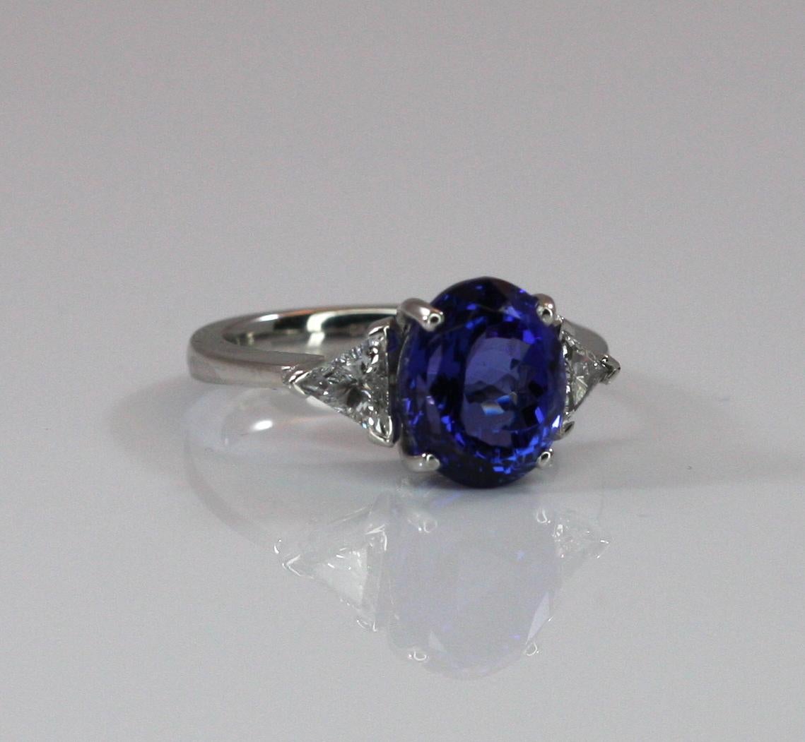 Georgios Collections 18 Karat White Gold Tanzanite Solitaire and Diamond Ring For Sale 2