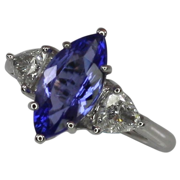 Georgios Collections 18 Karat White Gold Tanzanite Solitaire and Diamond Ring For Sale