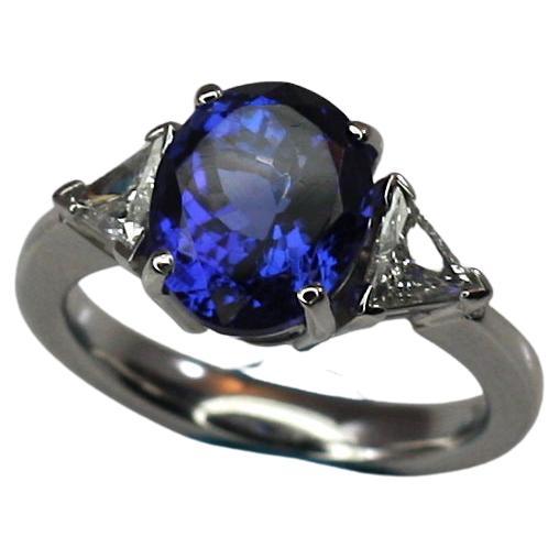 Georgios Collections 18 Karat White Gold Tanzanite Solitaire and Diamond Ring For Sale
