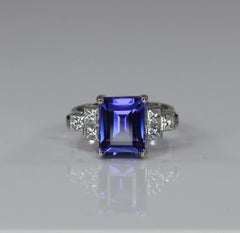 Georgios Collections 18 Karat White Gold Tanzanite Solitaire Ring with Diamonds