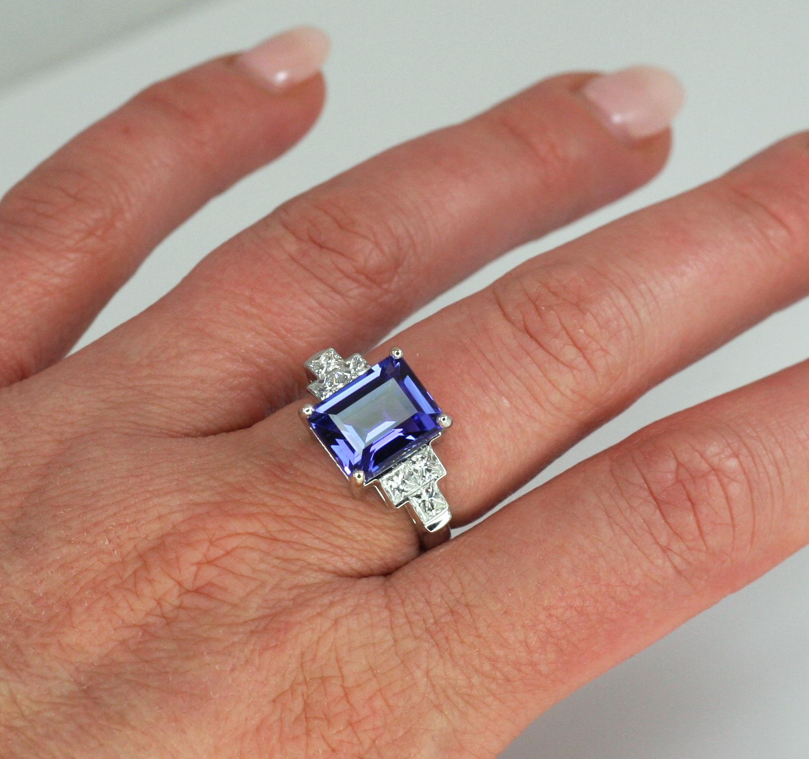 Contemporary Georgios Collections 18 Karat White Gold Tanzanite Solitaire Ring with Diamonds For Sale