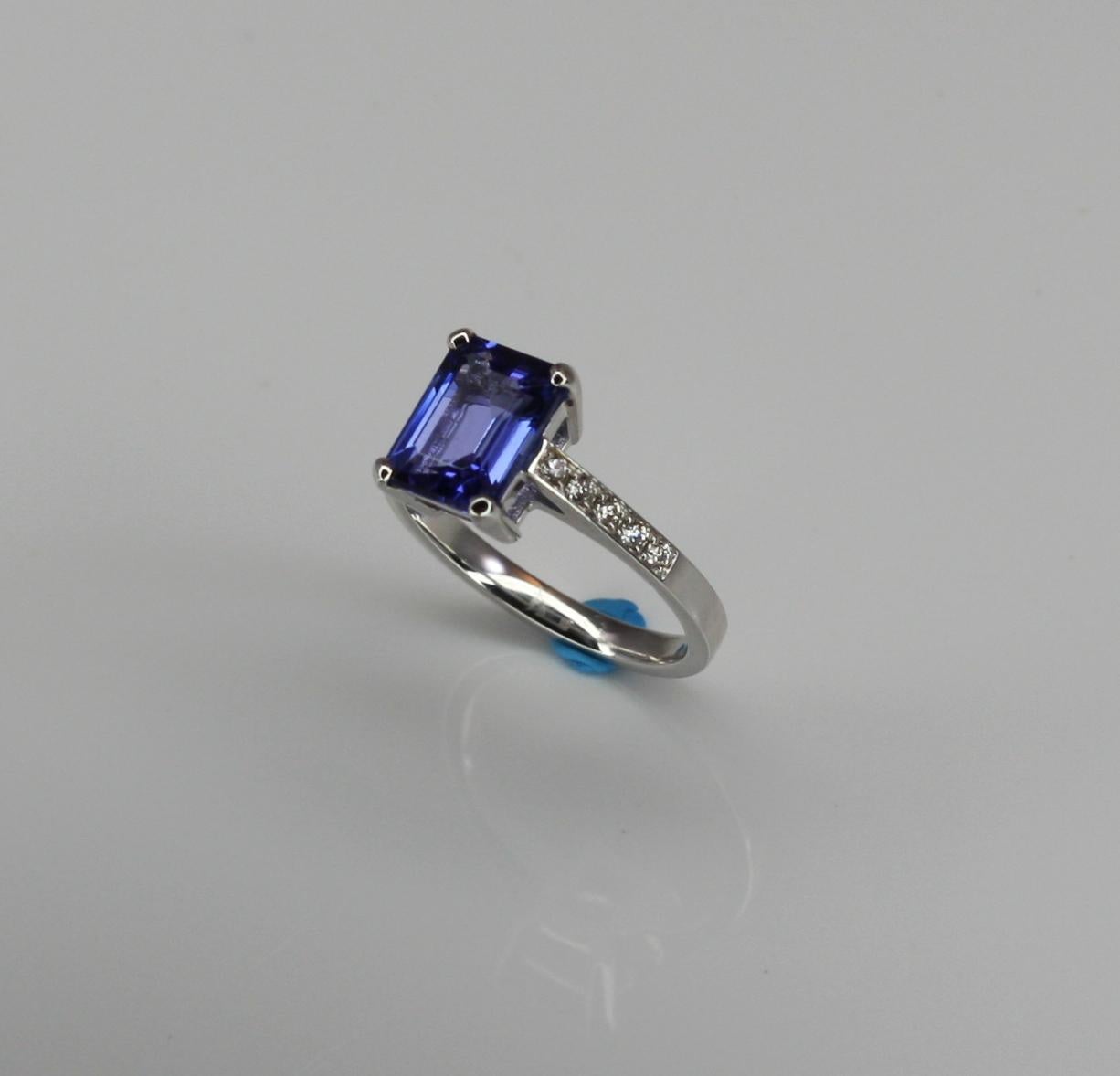 Contemporary Georgios Collections 18 Karat White Gold Tanzanite Solitaire Ring with Diamonds For Sale