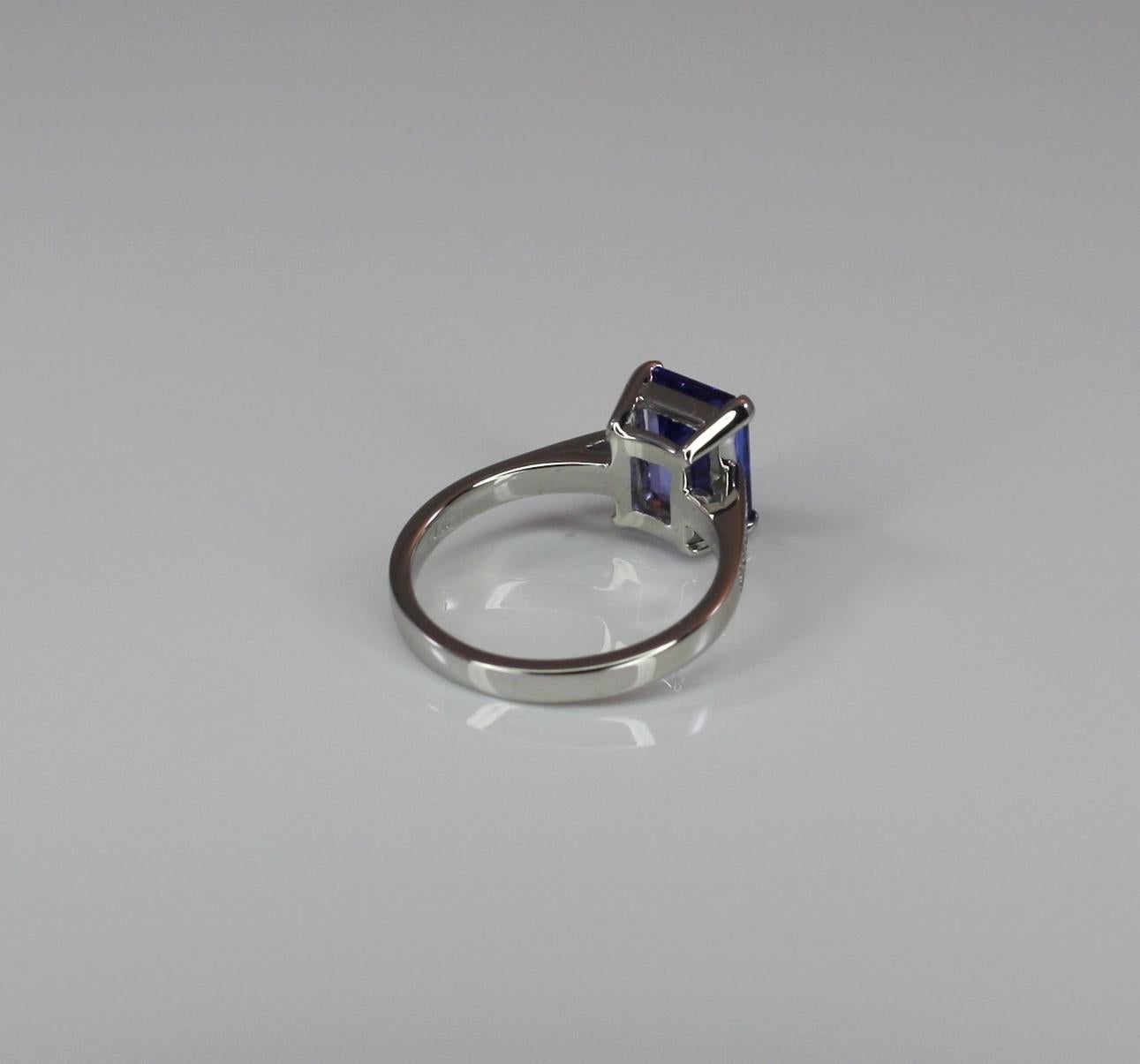 Women's Georgios Collections 18 Karat White Gold Tanzanite Solitaire Ring with Diamonds For Sale
