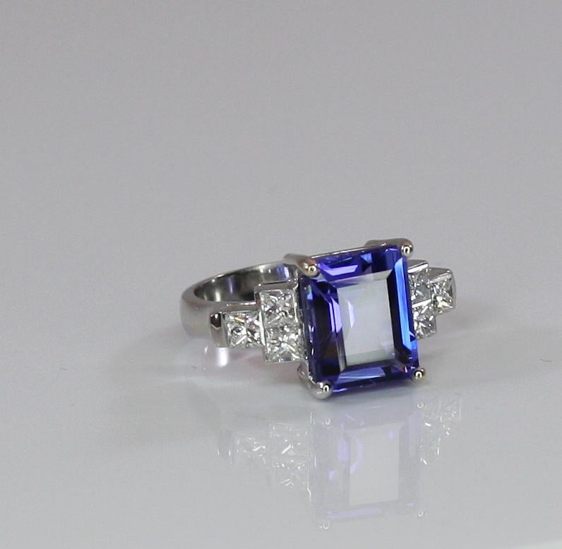 Georgios Collections 18 Karat White Gold Tanzanite Solitaire Ring with Diamonds In New Condition For Sale In Astoria, NY