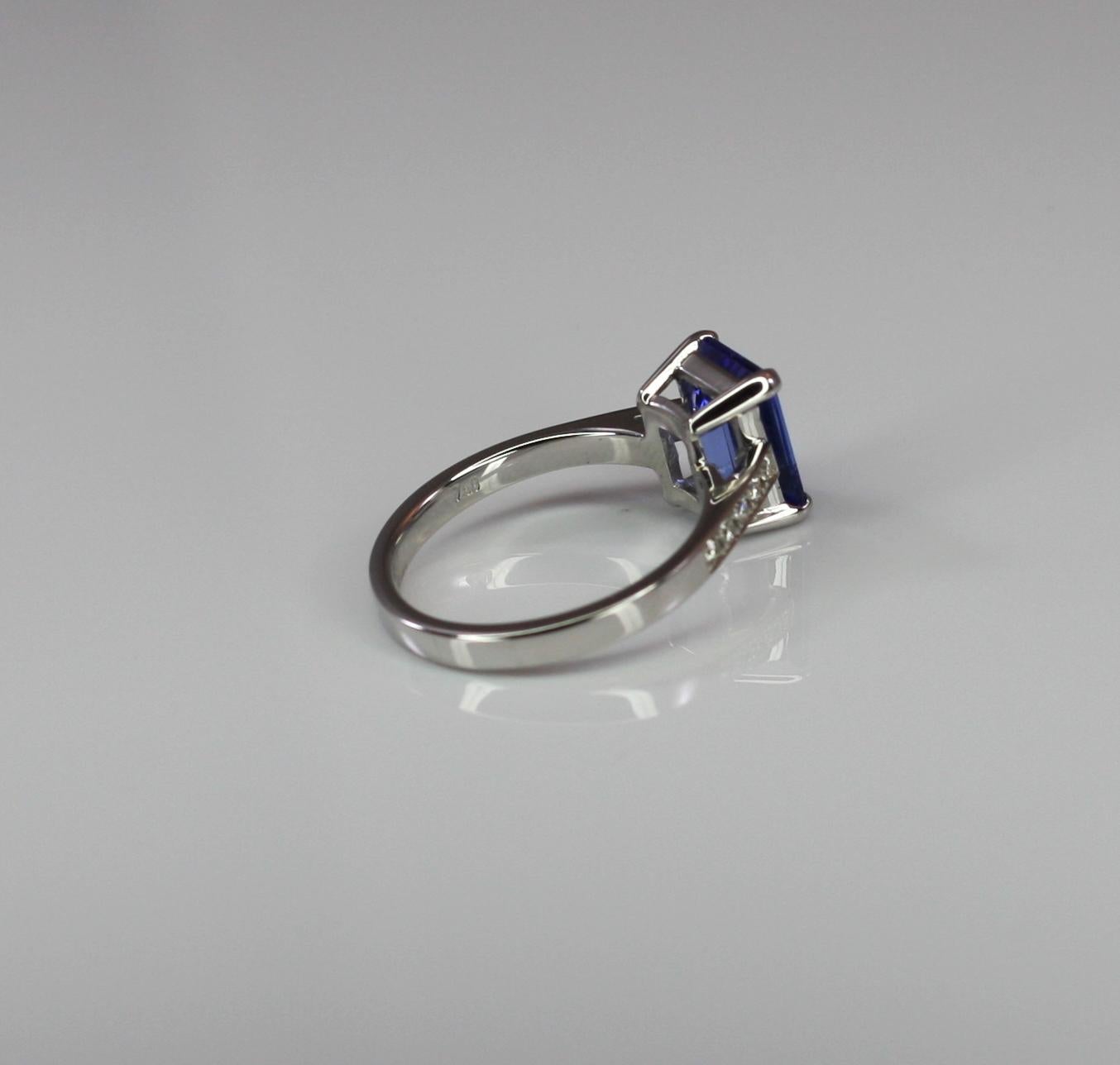 Georgios Collections 18 Karat White Gold Tanzanite Solitaire Ring with Diamonds For Sale 2