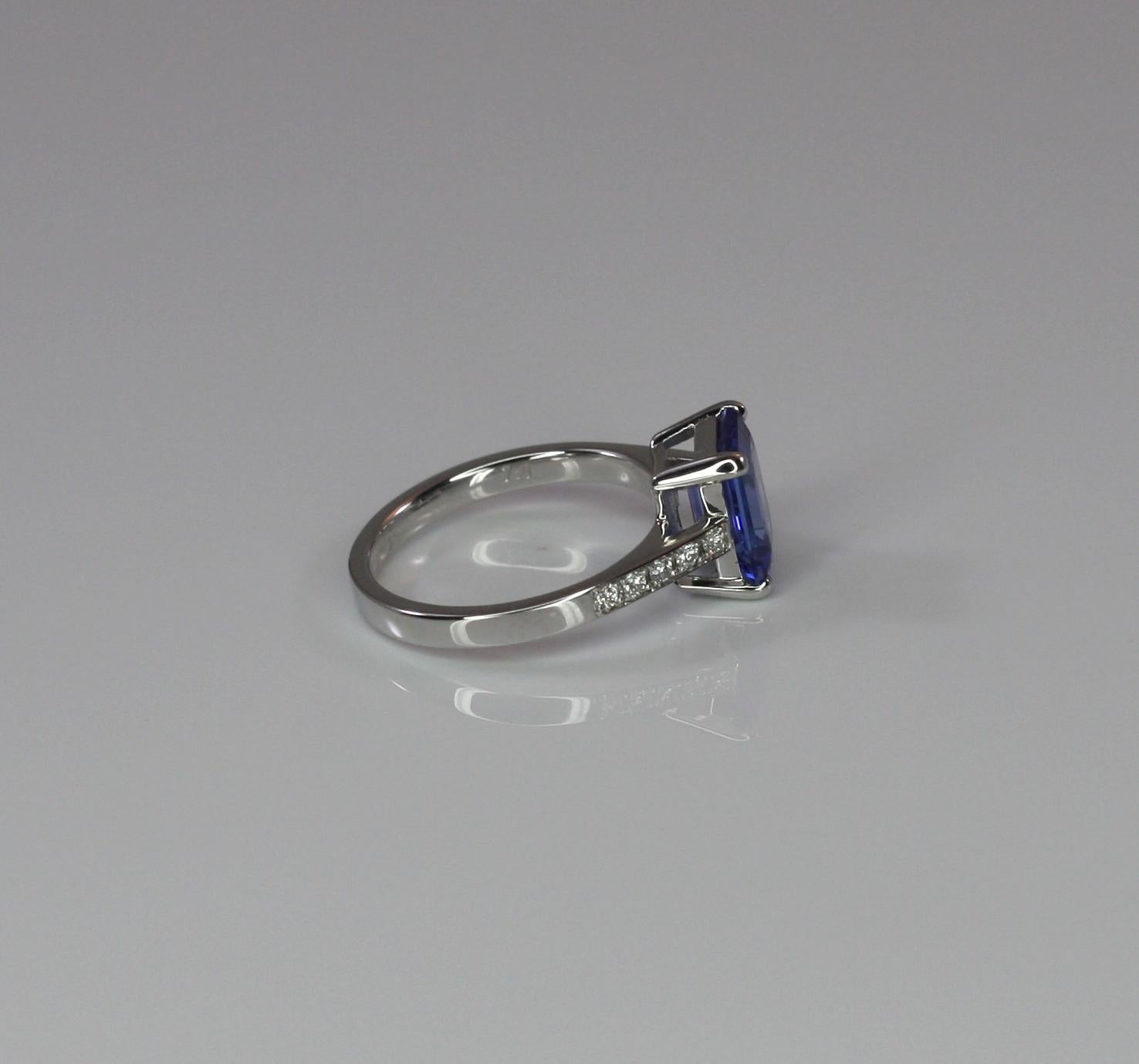 Georgios Collections 18 Karat White Gold Tanzanite Solitaire Ring with Diamonds For Sale 3