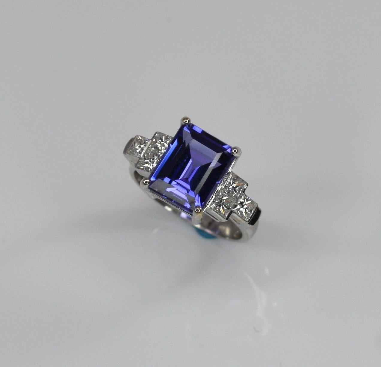 Georgios Collections 18 Karat White Gold Tanzanite Solitaire Ring with Diamonds For Sale 1