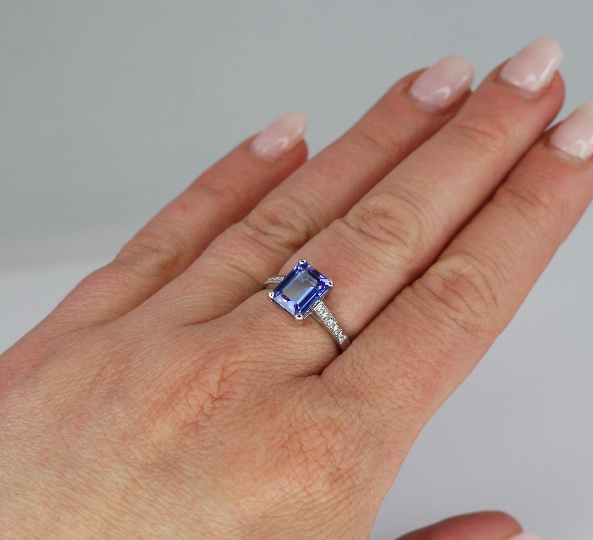 Georgios Collections 18 Karat White Gold Tanzanite Solitaire Ring with Diamonds For Sale 4