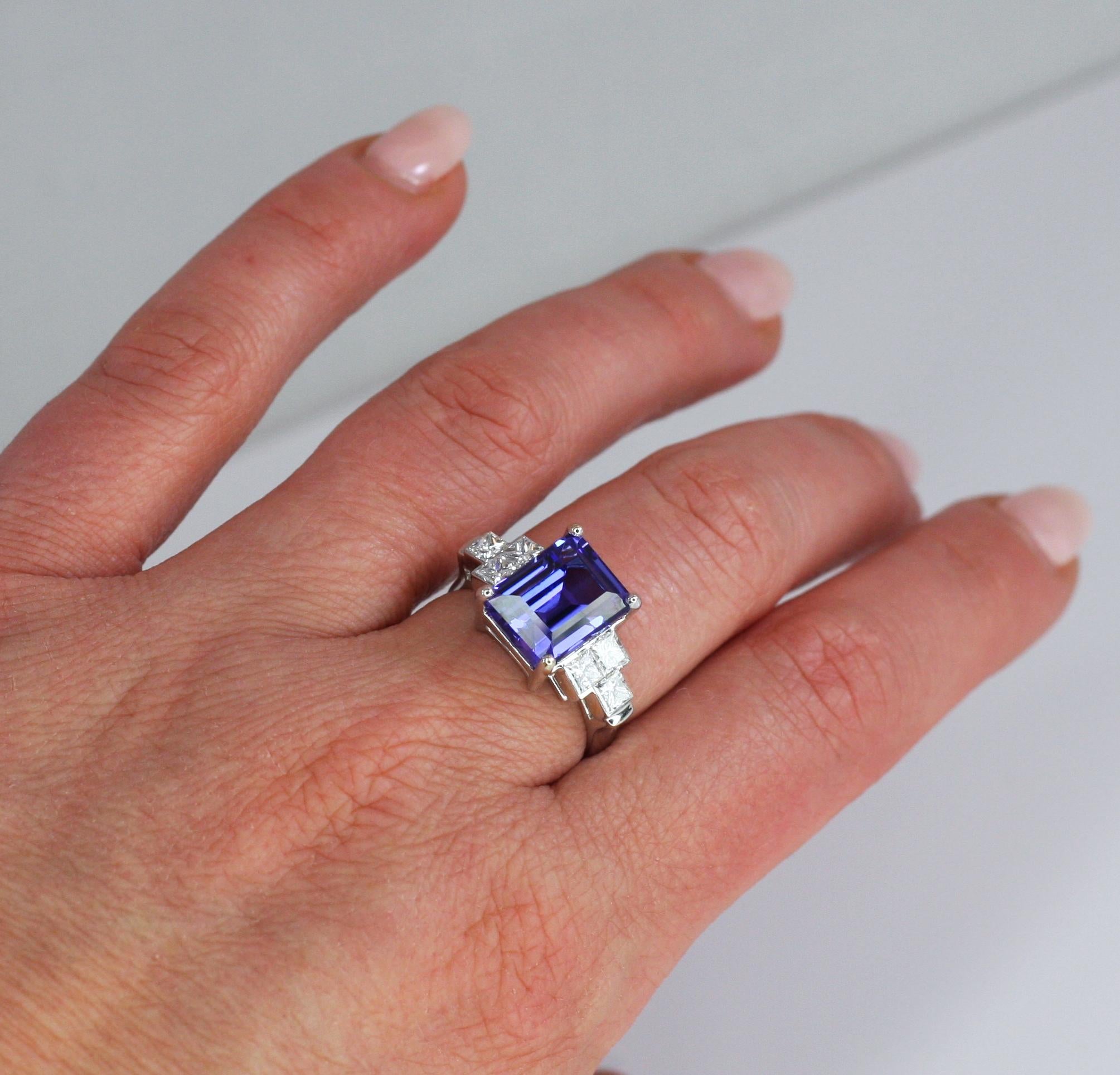 Georgios Collections 18 Karat White Gold Tanzanite Solitaire Ring with Diamonds For Sale 2