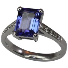 Georgios Collections 18 Karat White Gold Tanzanite Solitaire Ring with Diamonds