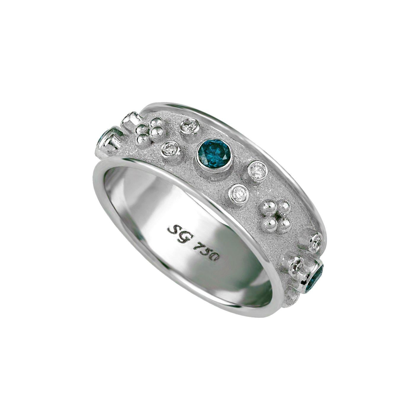 Georgios Collections Anillo de oro blanco de 18 quilates con diamantes blancos y azules