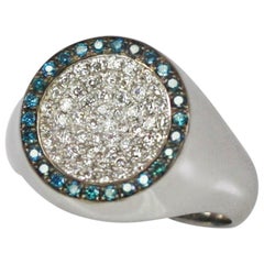 Used Georgios Collections 18 Karat White Gold White and Blue Diamond Round Band Ring