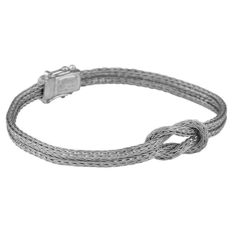 Byzantine Georgios Collections 18 Karat White Gold Woven Hercules Knot Chain Bracelet For Sale