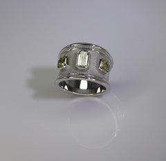 Georgios Collections 18 Karat White Gold Yellow White Emerald Diamond Wide Ring