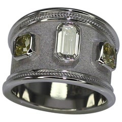 Georgios Collections Bague large en or blanc 18 carats avec émeraude jaune et blanche et diamants