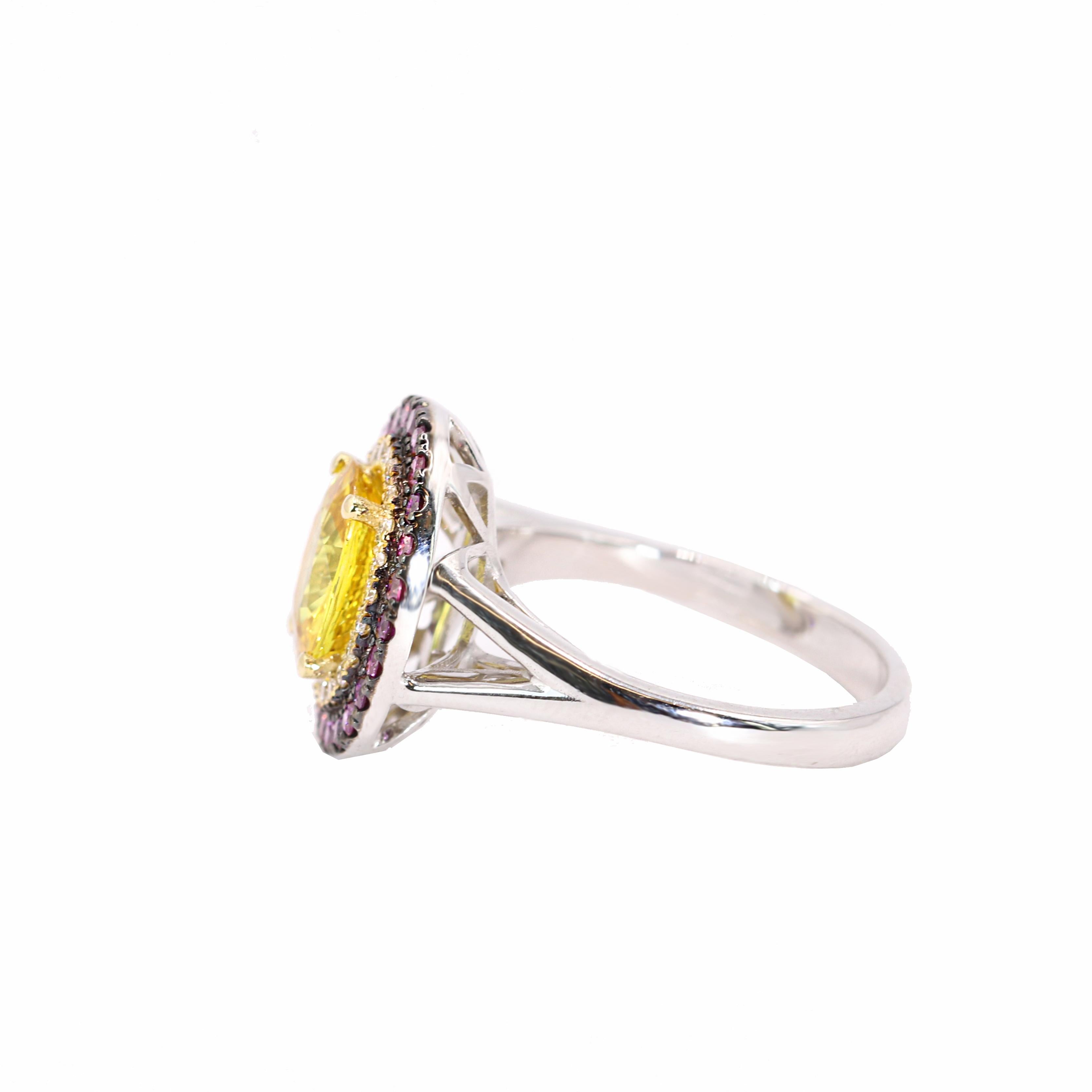 Contemporary Georgios Collections 18 Karat White Gold Yellow Sapphire & Purple Diamonds Ring For Sale