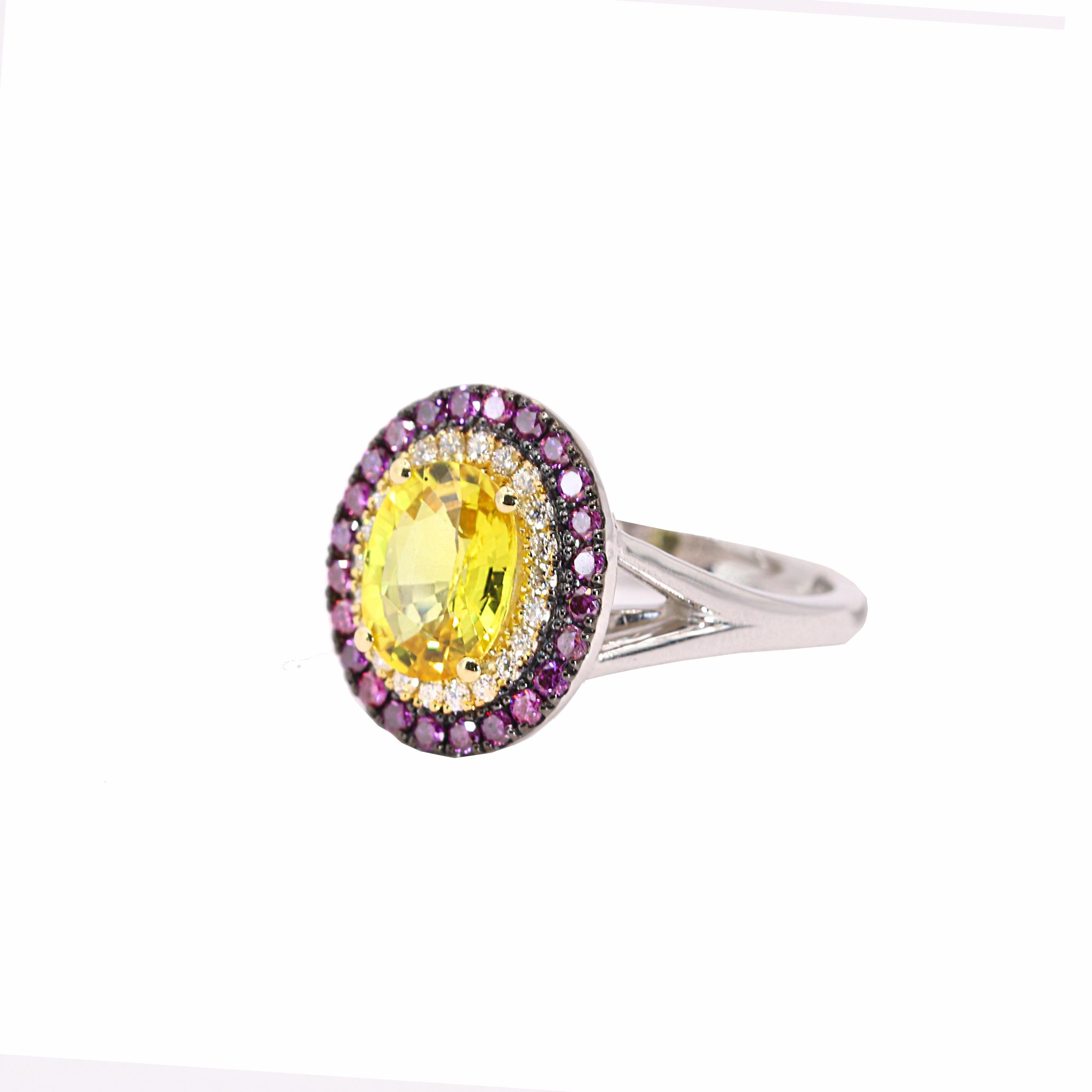 Georgios Collections 18 Karat White Gold Yellow Sapphire & Purple Diamonds Ring In New Condition For Sale In Astoria, NY