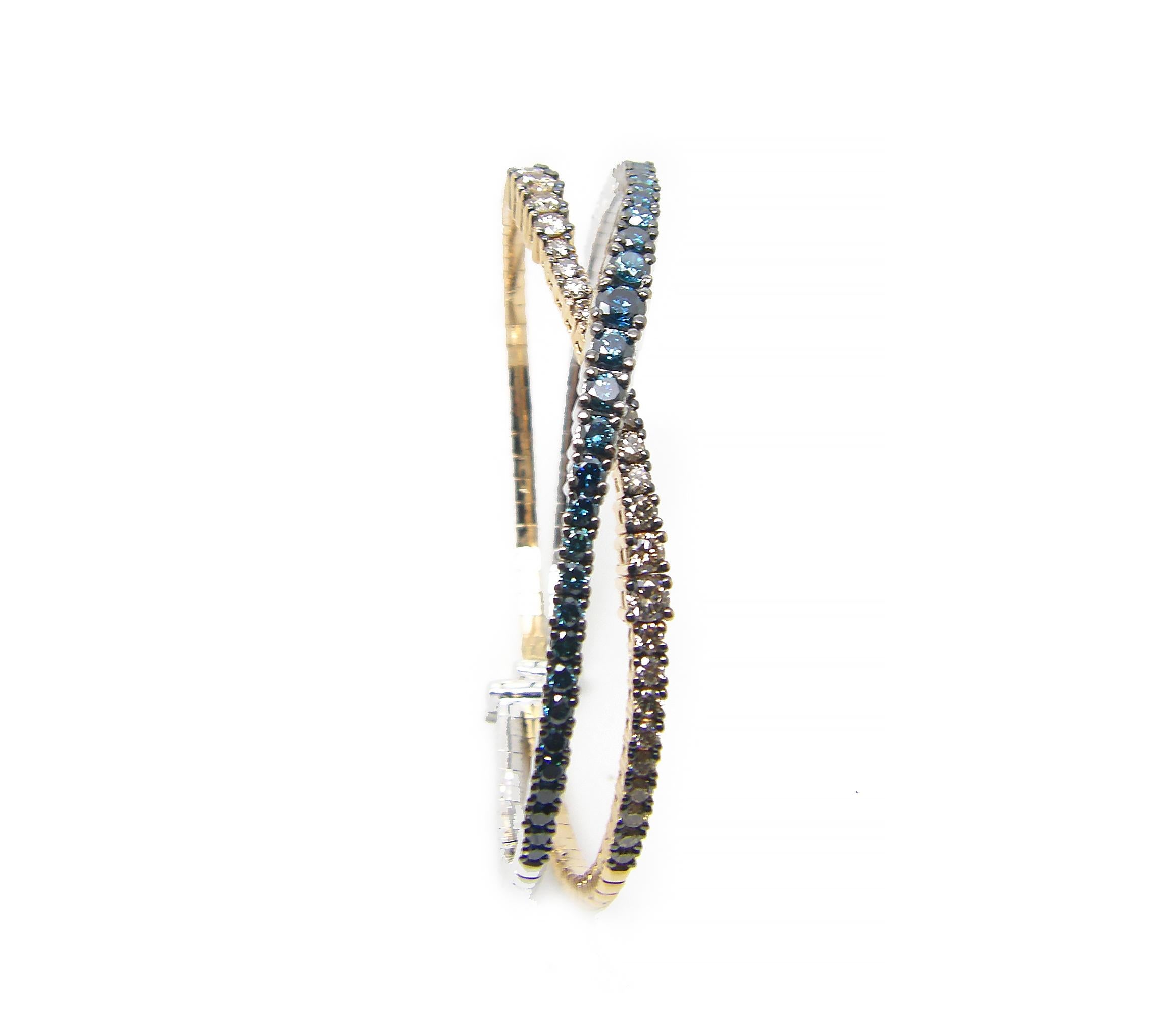 Georgios Collections Armband aus 18 Karat weißem Roségold mit blauen Brown Diamanten (Zeitgenössisch) im Angebot