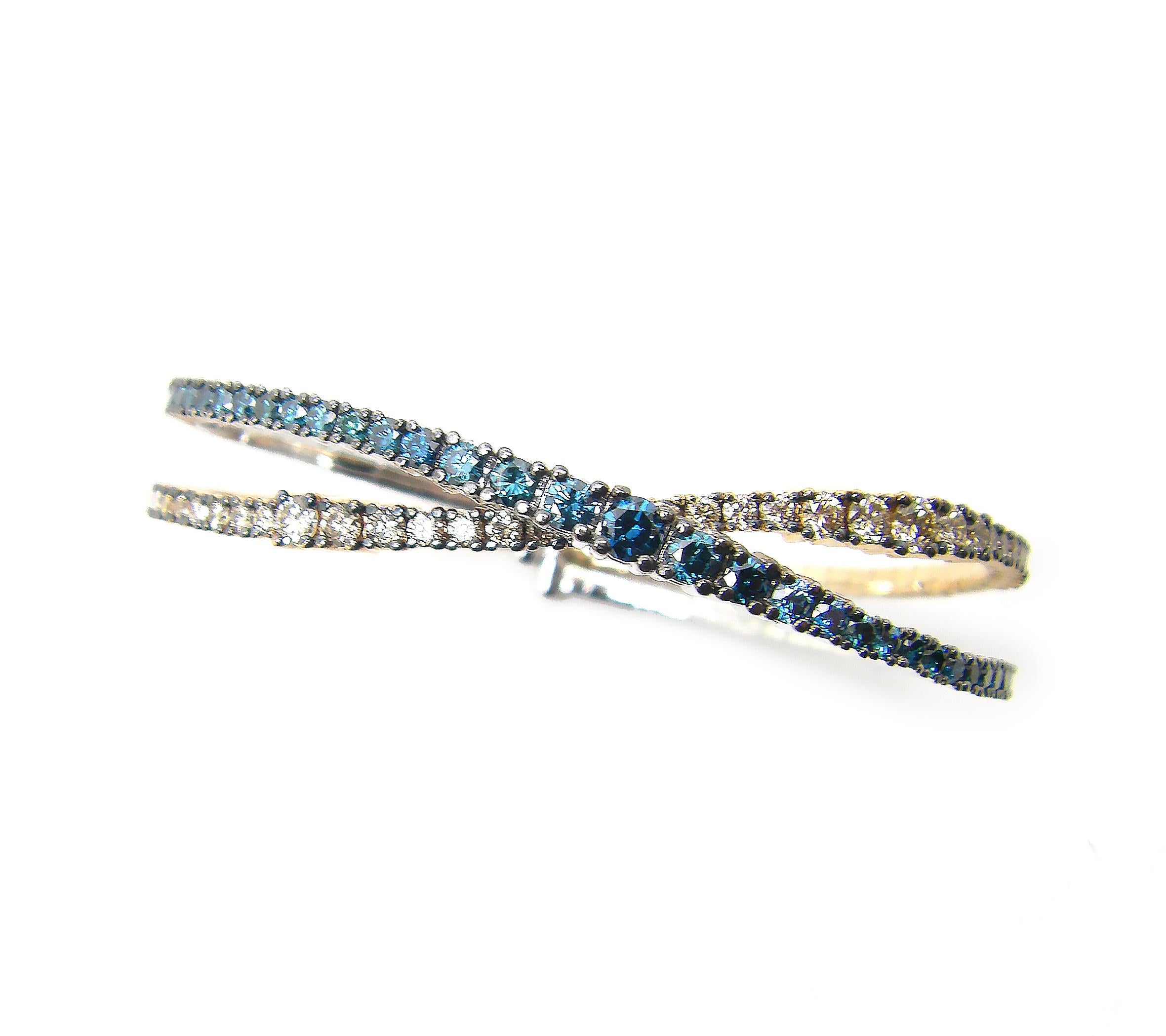 Georgios Collections 18 Karat White Rose Gold Bracelet with Blue Brown Diamonds For Sale 1