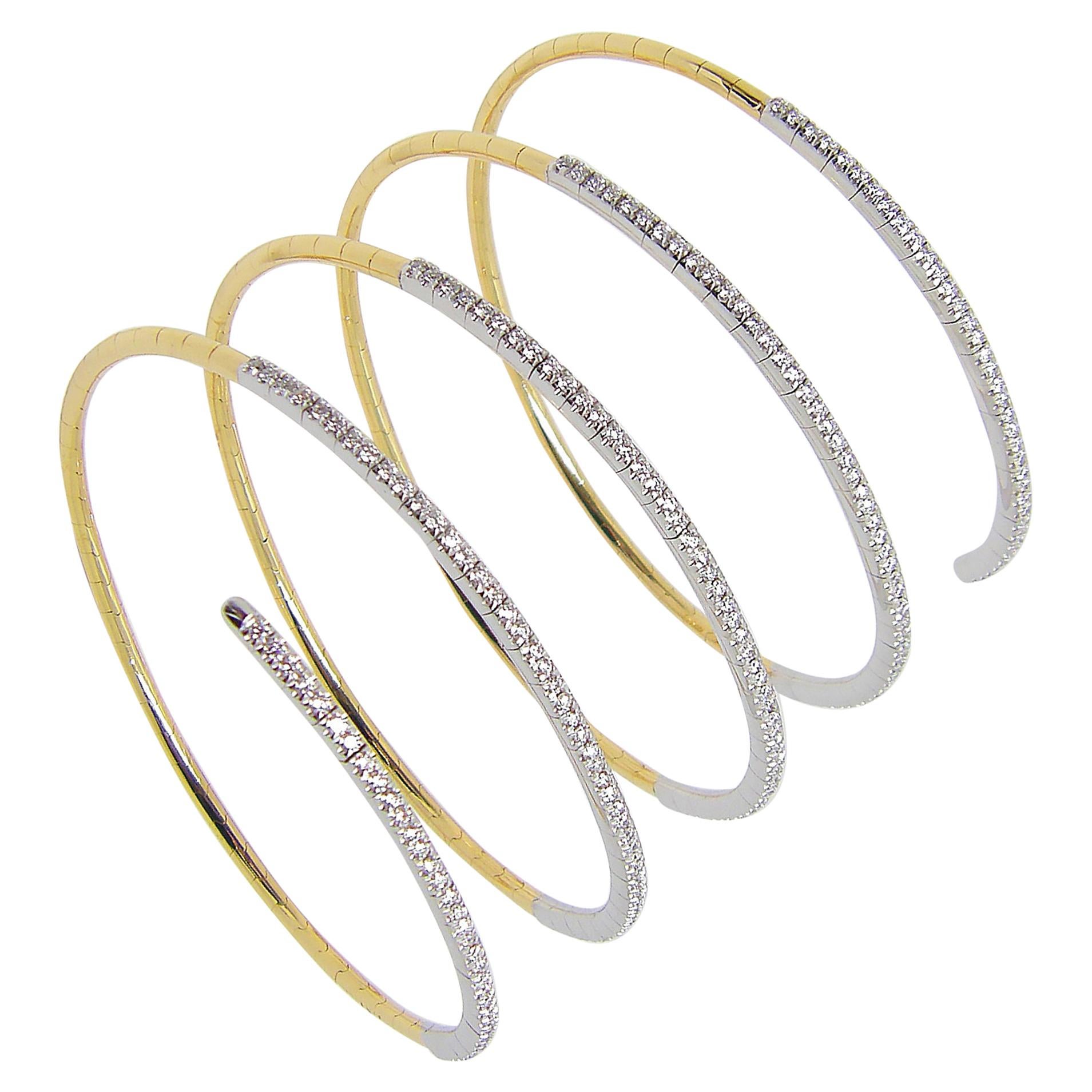 Georgios Collections 18 Karat White & Yellow Gold Diamond Flexible Wide Bracelet