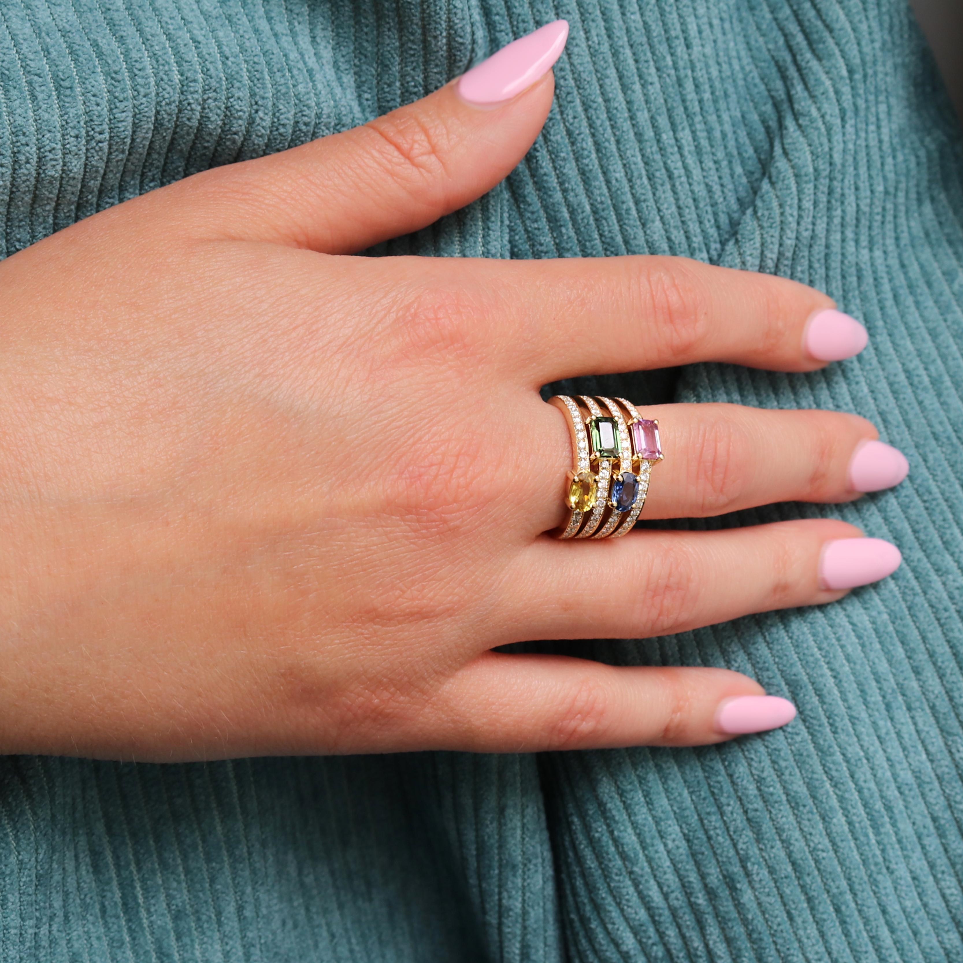 Georgios Collections, bague en or jaune 18 carats, diamants et saphirs multicolores en vente 5