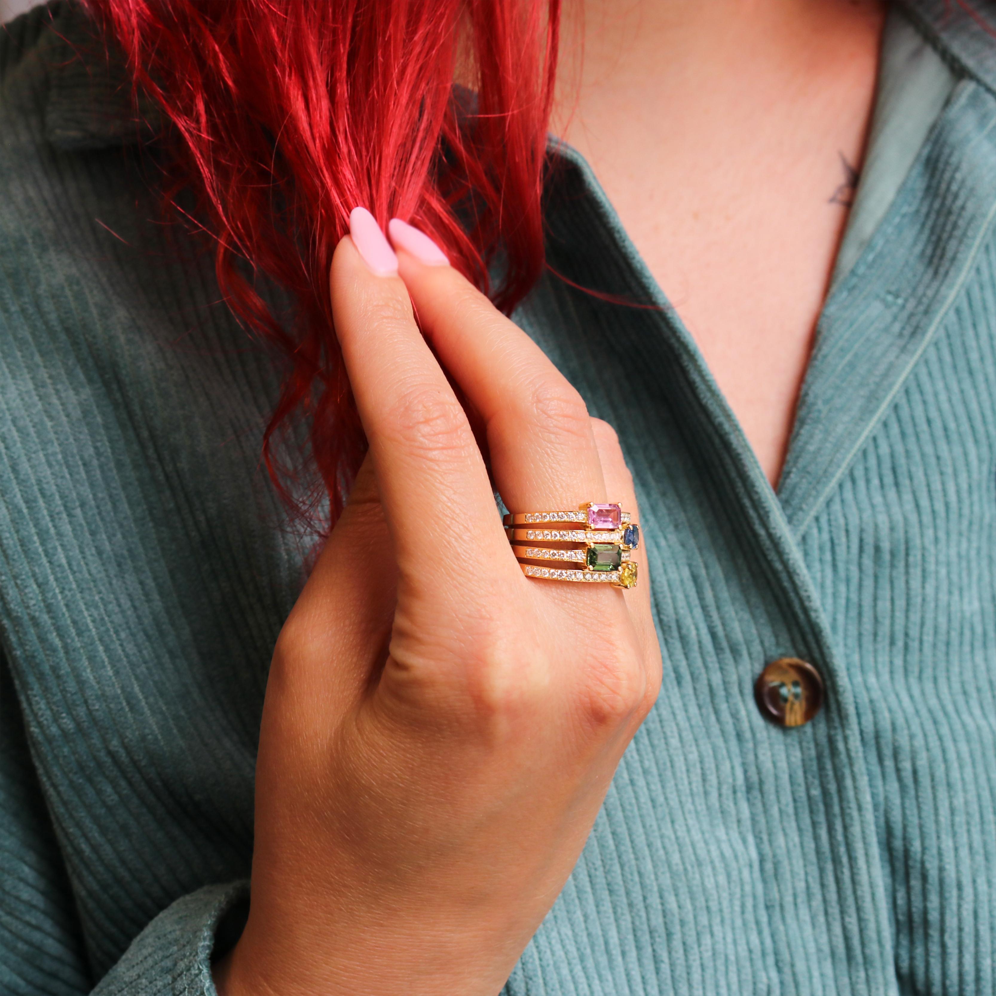 Georgios Collections, bague en or jaune 18 carats, diamants et saphirs multicolores en vente 6