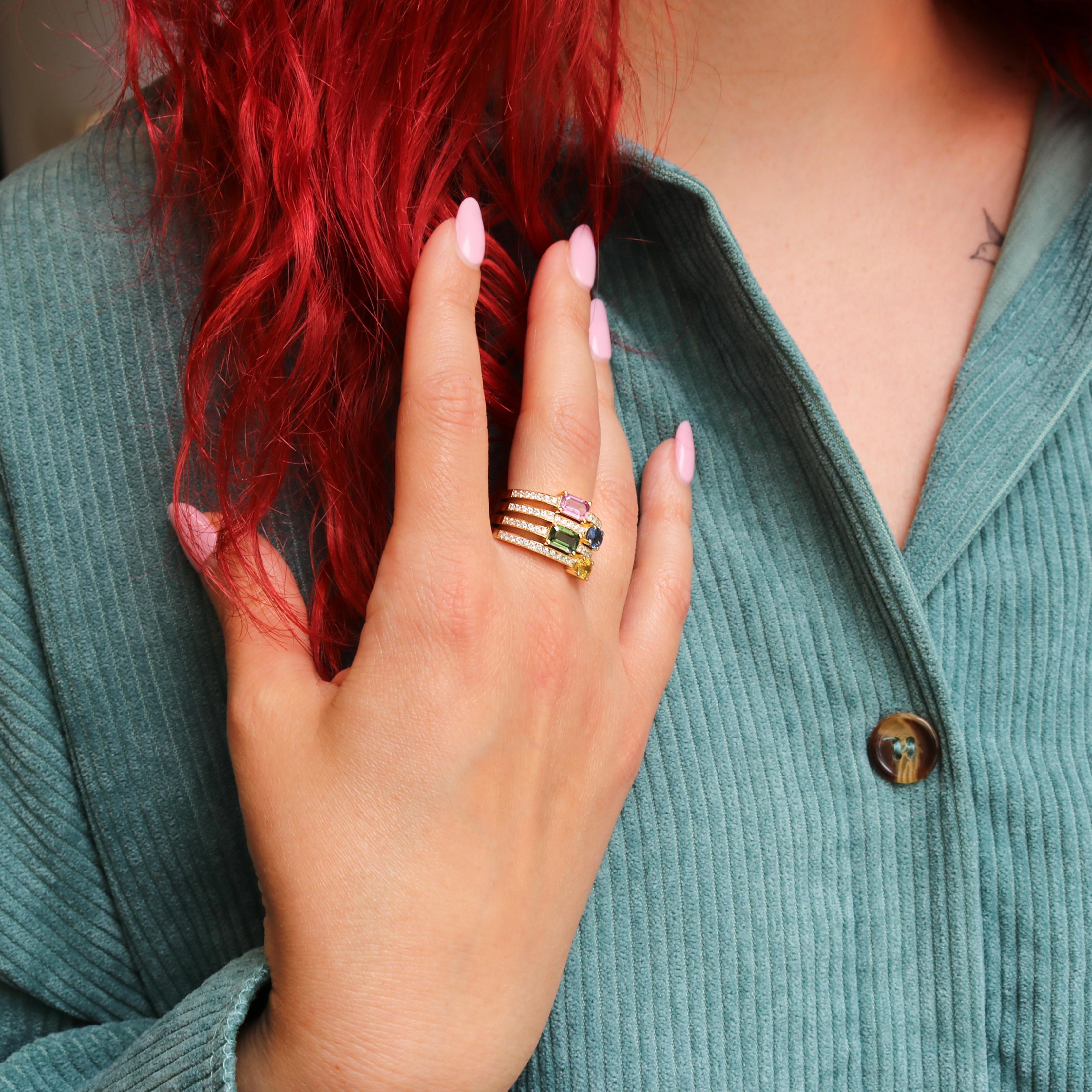 Georgios Collections, bague en or jaune 18 carats, diamants et saphirs multicolores en vente 7