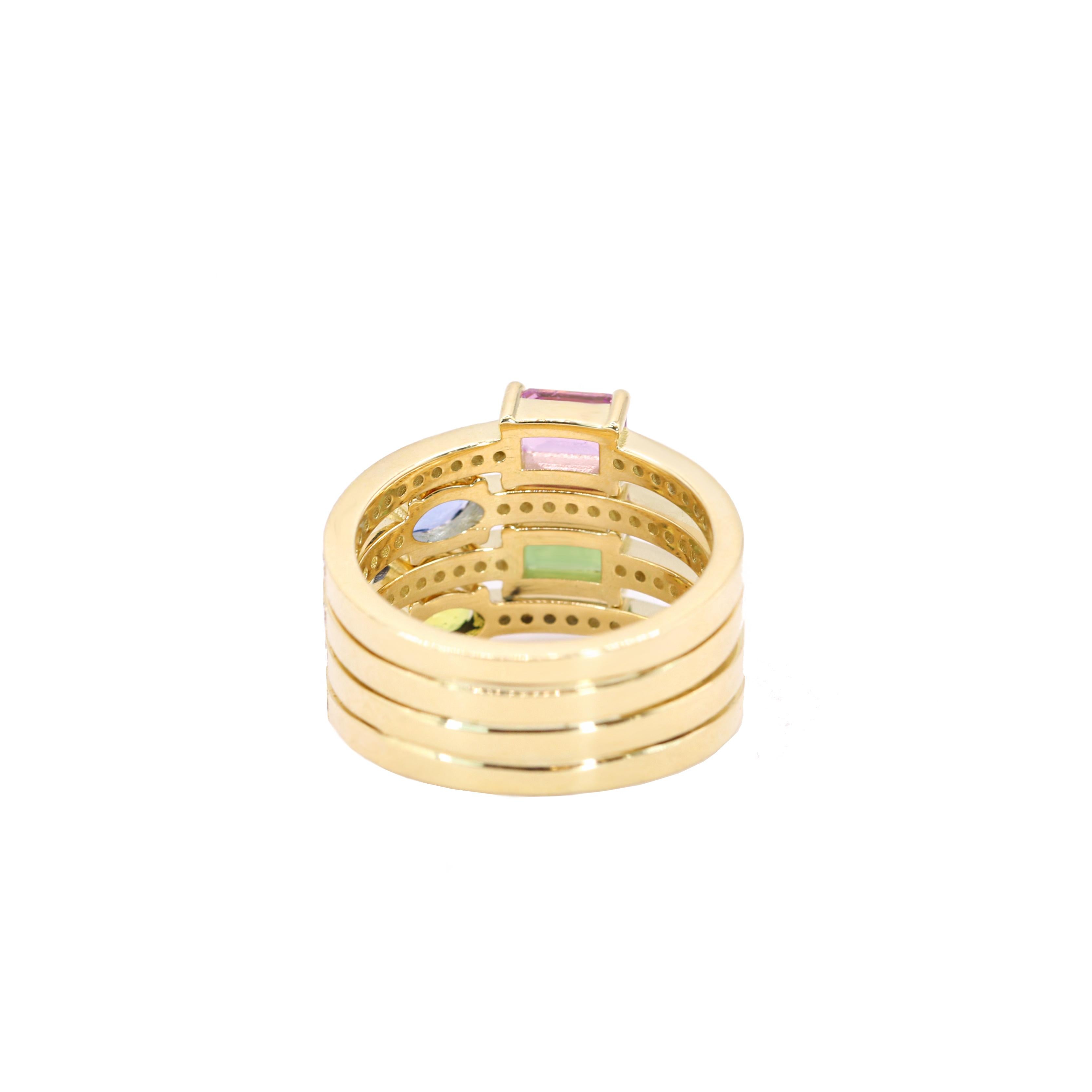 Georgios Collections, bague en or jaune 18 carats, diamants et saphirs multicolores Neuf - En vente à Astoria, NY