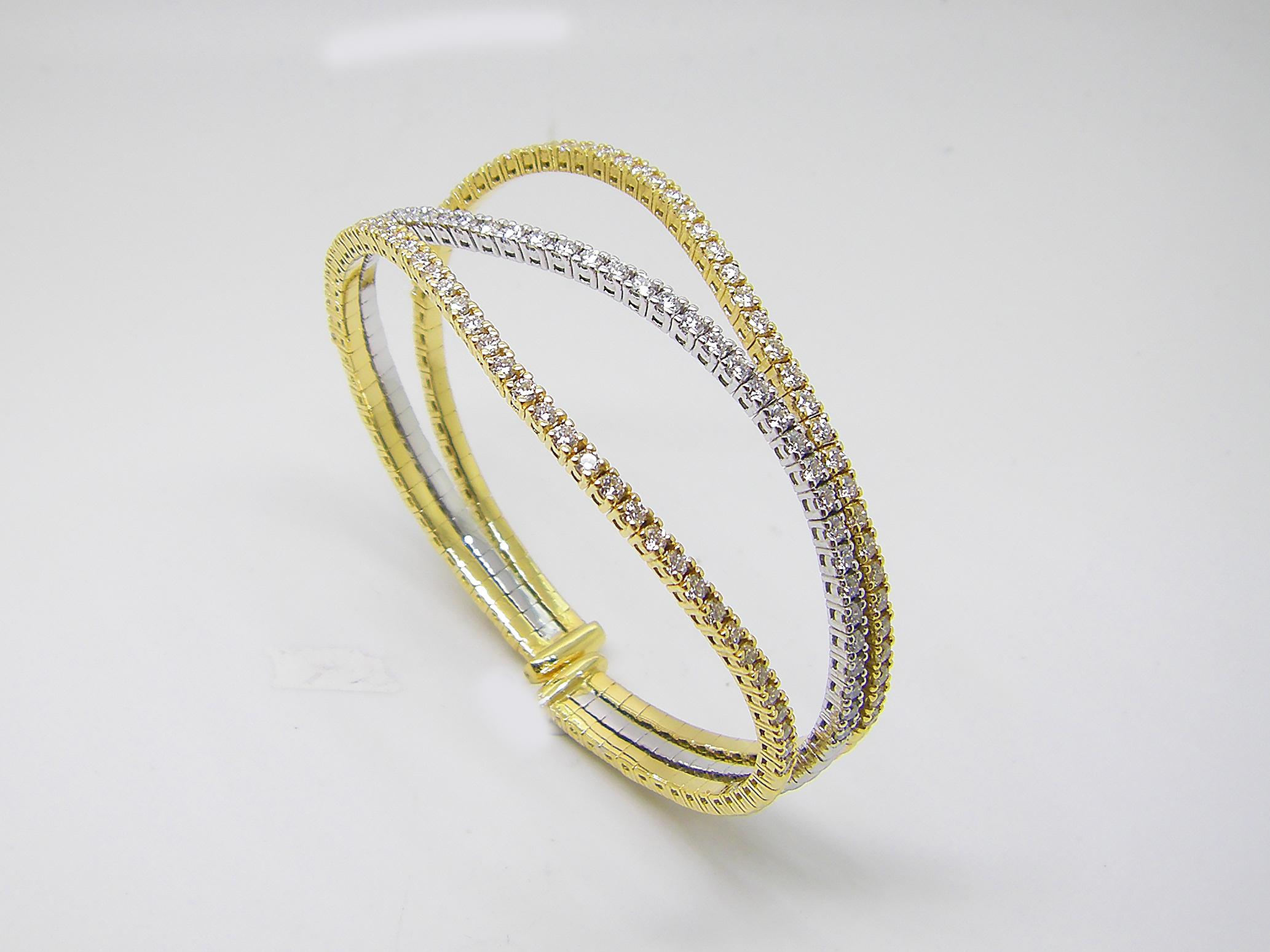 Georgios Collections 18 Karat Yellow and White Gold Diamond Cuff Bracelet For Sale 4