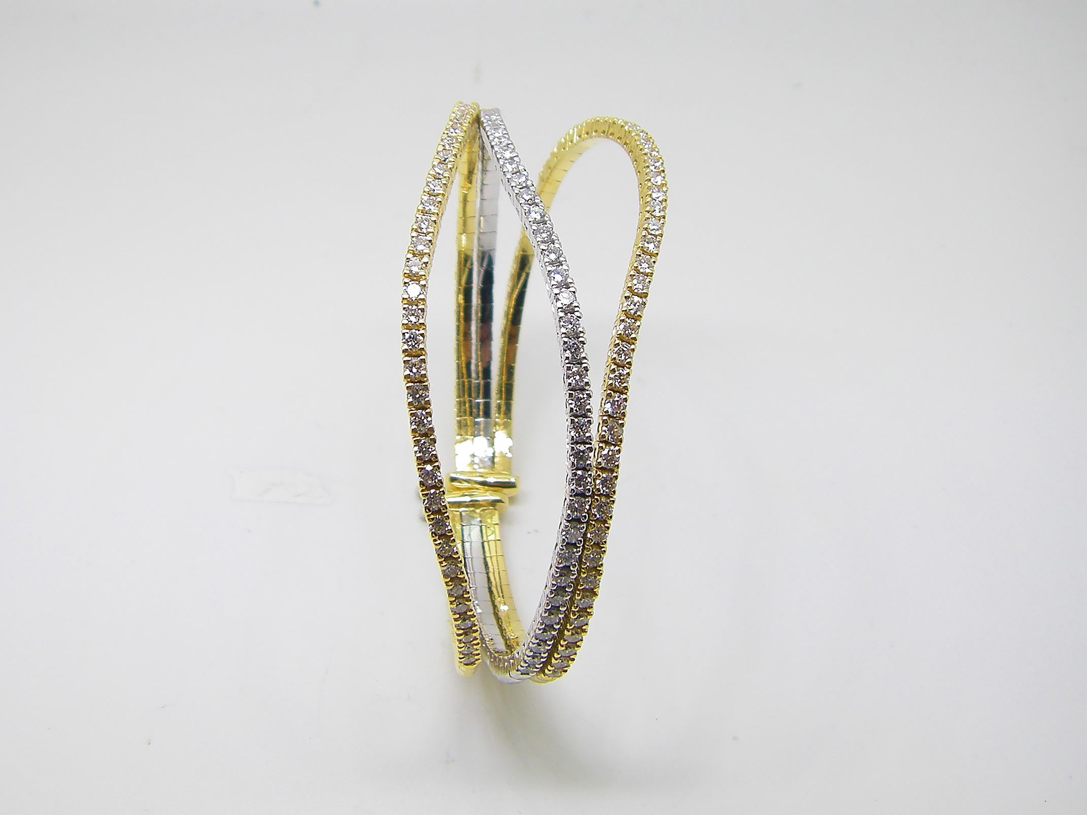 Georgios Collections 18 Karat Yellow and White Gold Diamond Cuff Bracelet For Sale 2