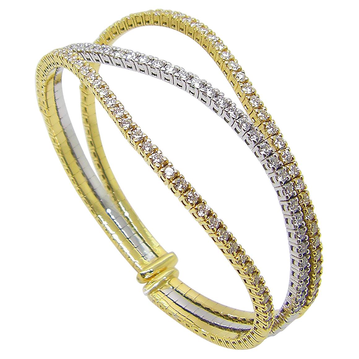 Georgios Collections 18 Karat Yellow and White Gold Diamond Cuff Bracelet
