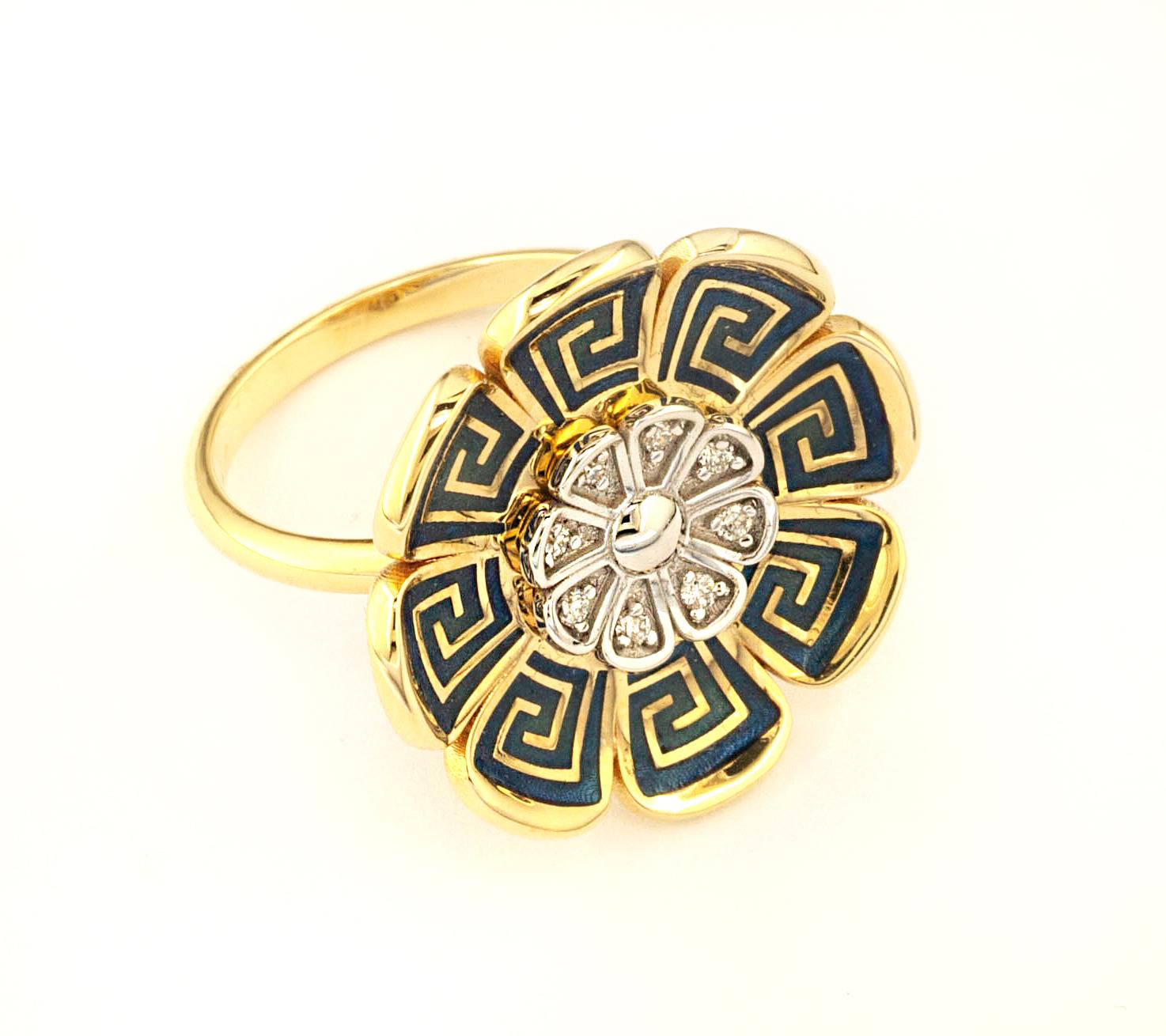 Georgios Collections 18 Karat Yellow and White Gold Diamond Greek Key Band Ring In New Condition For Sale In Astoria, NY