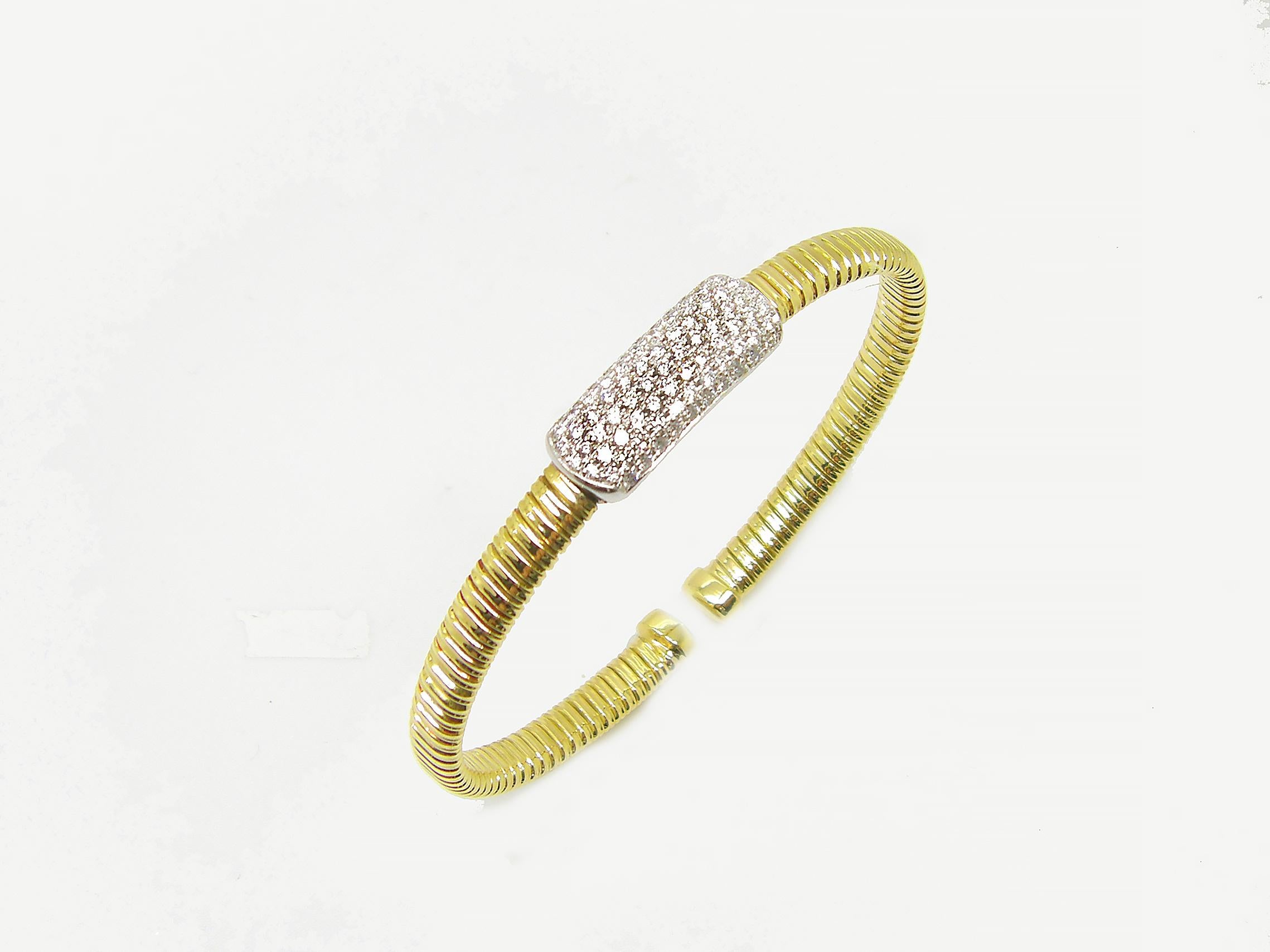 Contemporary Georgios Collections 18 Karat Yellow and White Gold Diamond Thin Cuff Bracelet For Sale
