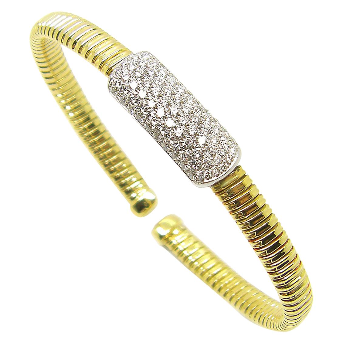 Georgios Collections 18 Karat Yellow and White Gold Diamond Thin Cuff Bracelet