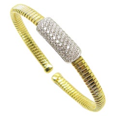 Georgios Collections 18 Karat Yellow and White Gold Diamond Thin Cuff Bracelet