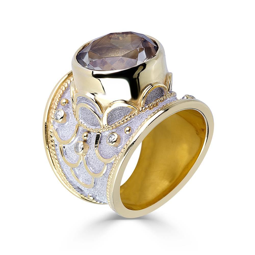 Byzantine Georgios Collections 18 Karat Yellow and White Gold Ring with 9.03 Carat Quartz For Sale