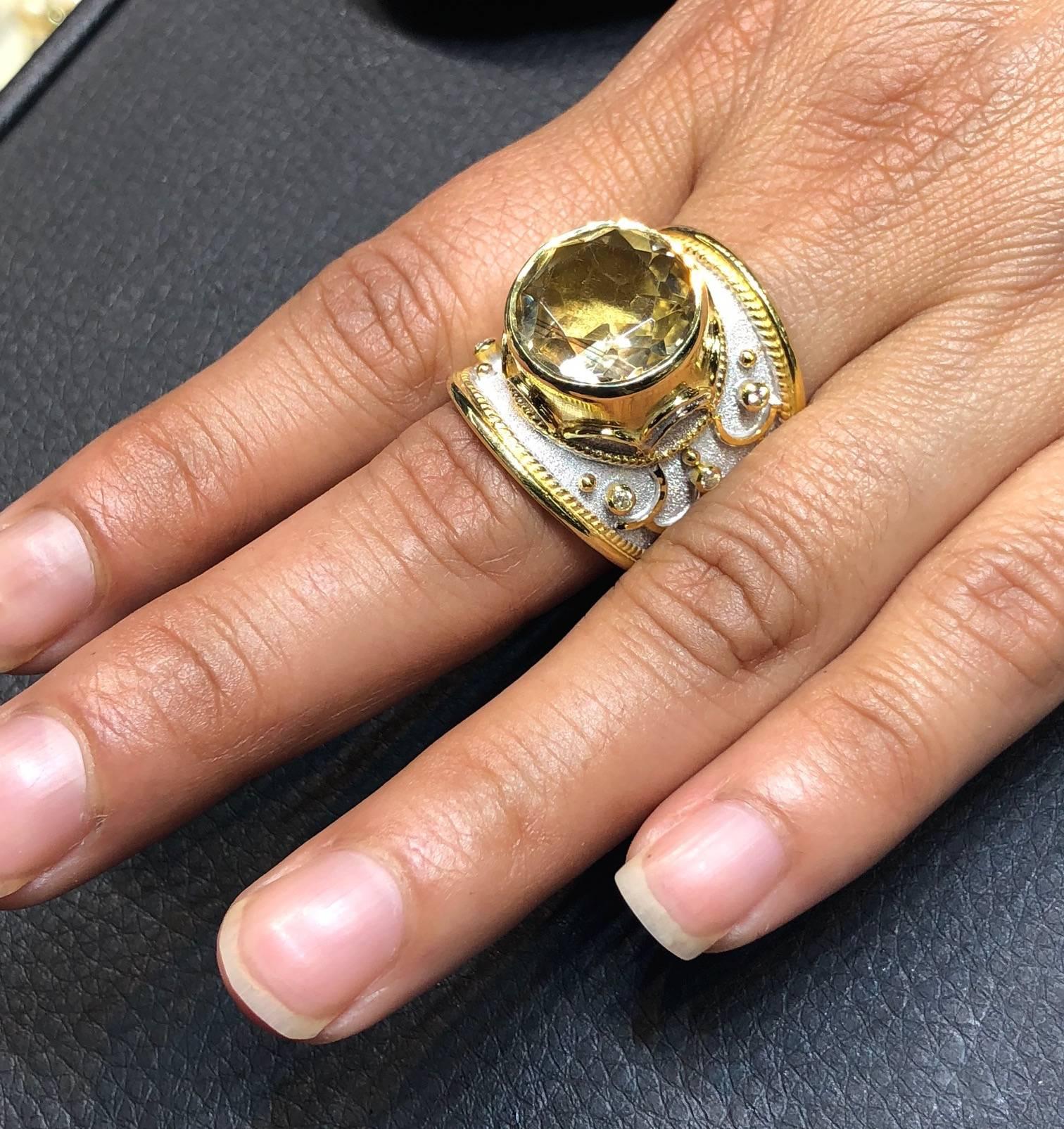 Georgios Collections 18 Karat Yellow and White Gold Ring with 9.03 Carat Quartz In New Condition For Sale In Astoria, NY