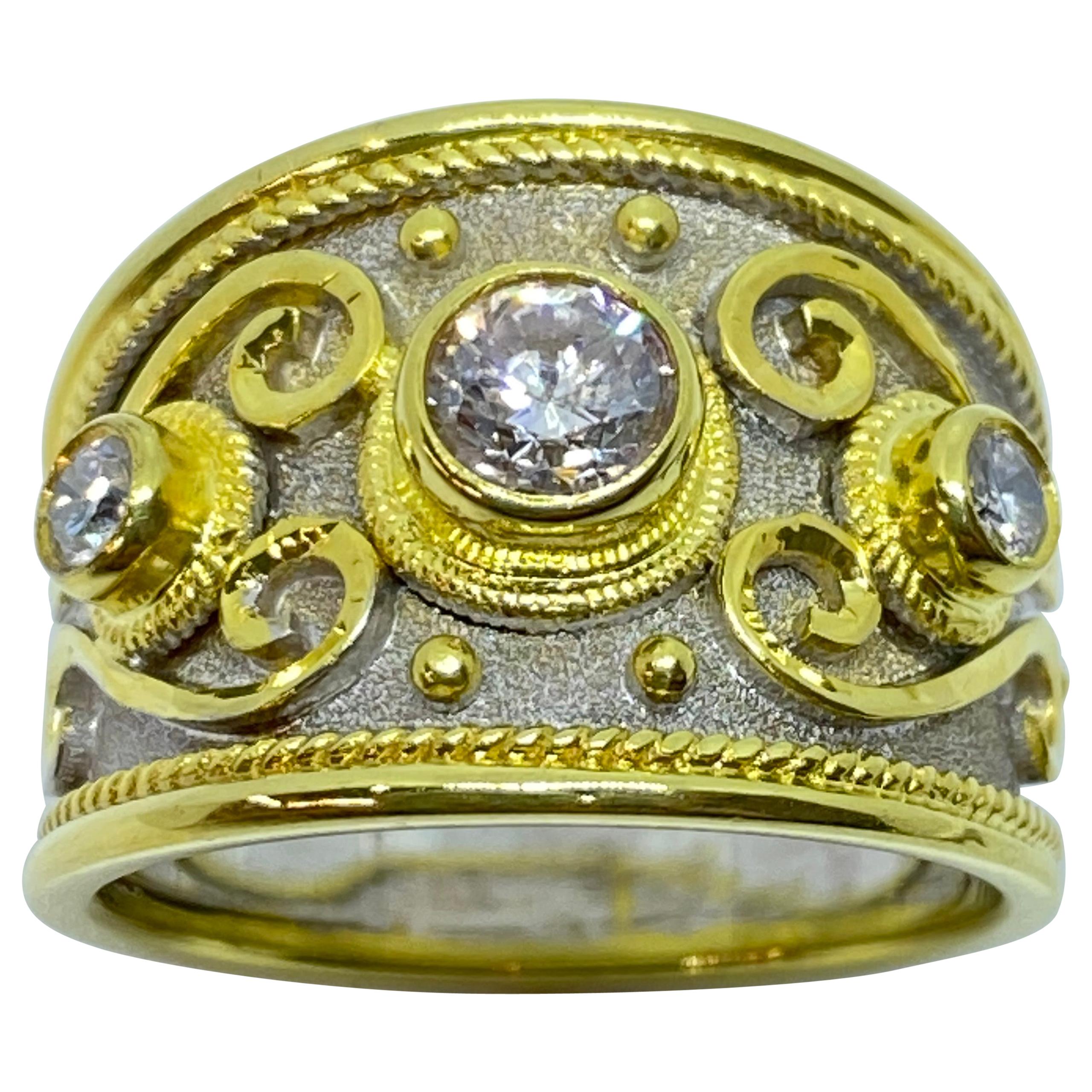 Georgios Collections Bague à anneau en or jaune et blanc 18 carats et diamants bicolores