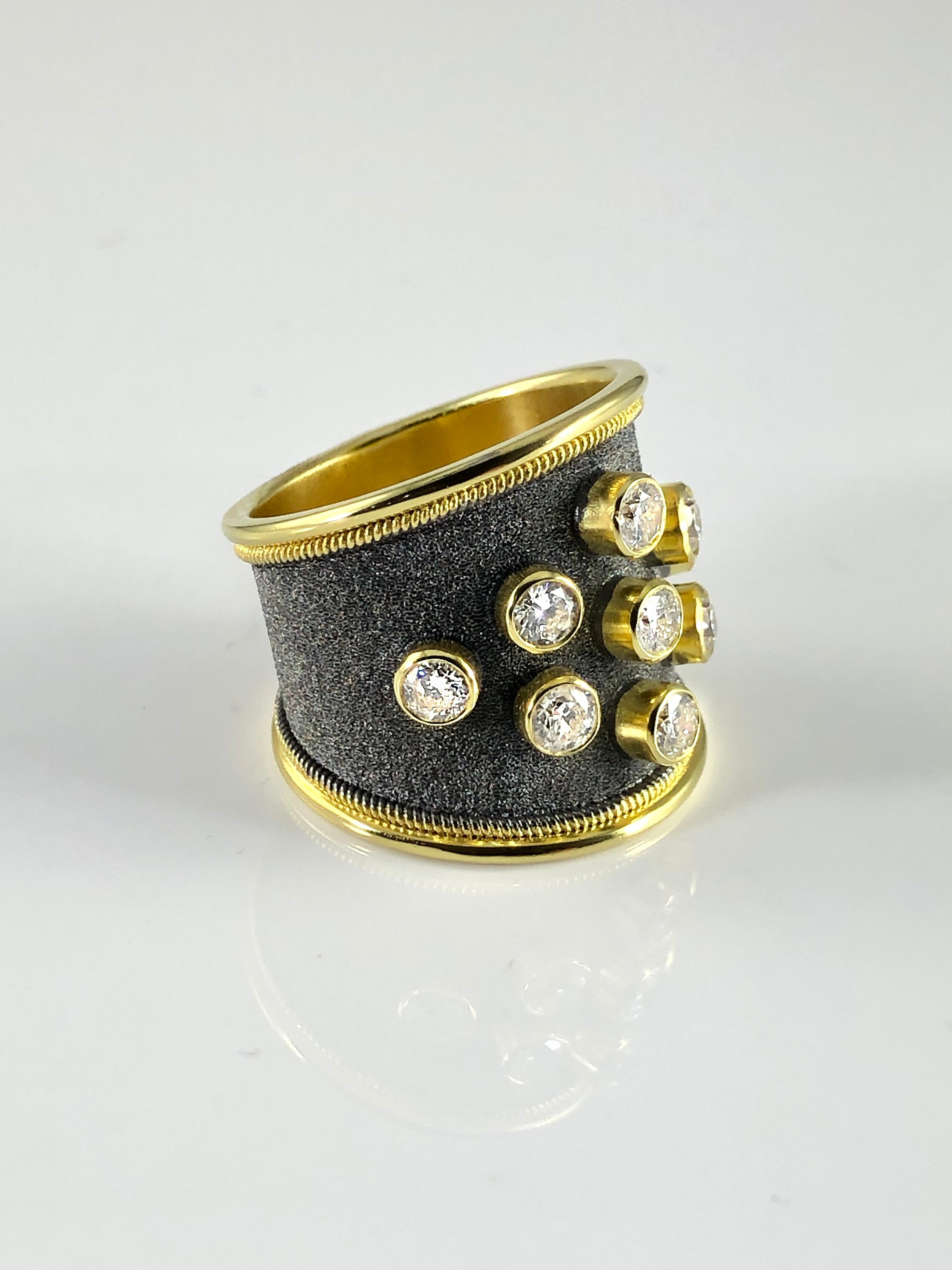 Byzantin Georgios Collections Bague jonc épaisse en or jaune et noir 18 carats avec diamants et rhodium en vente