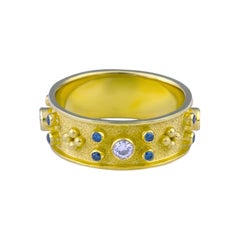 Georgios Collections 18 Karat Yellow Gold Blue and White Diamond Band Ring