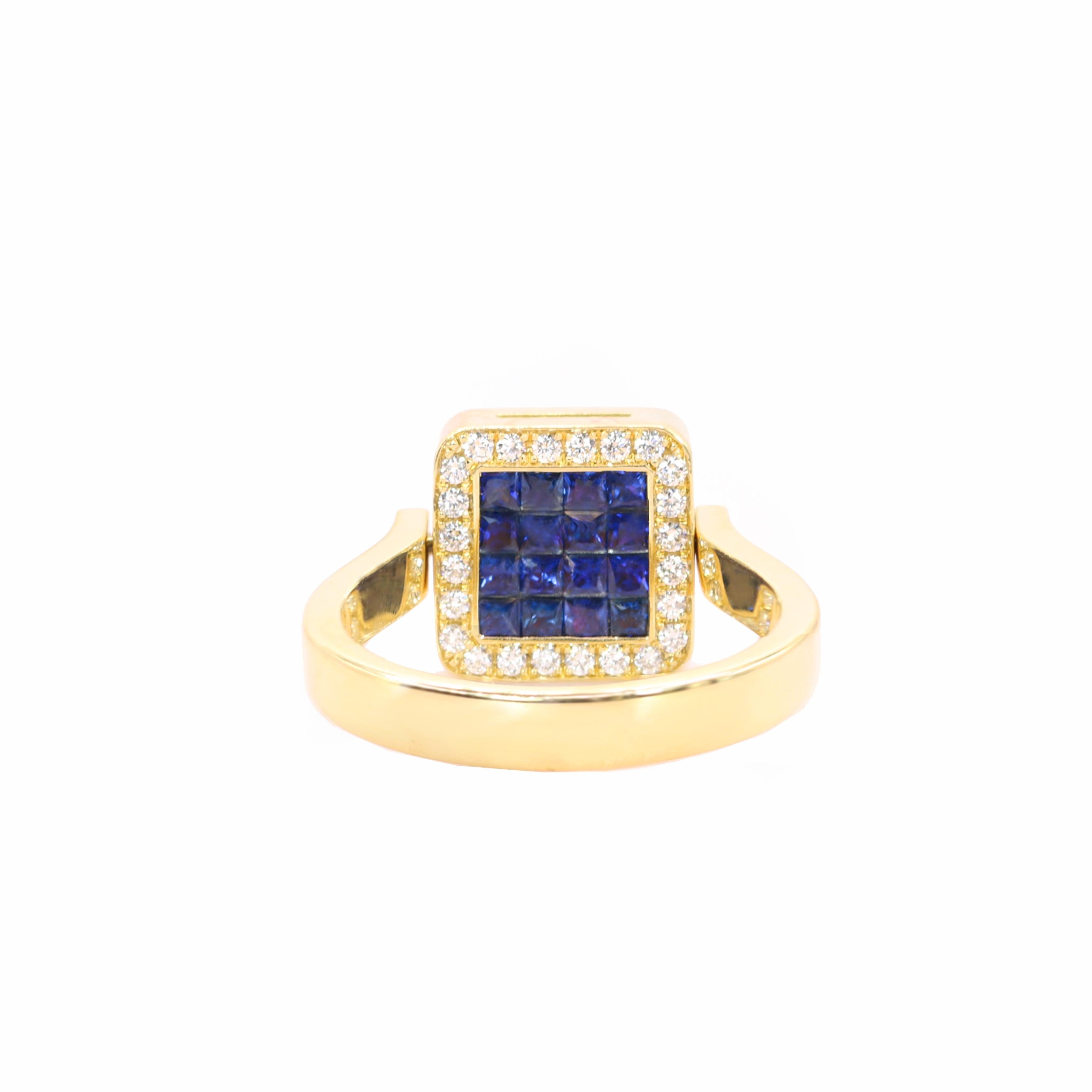 Georgios Collections 18 Karat Yellow Double Face Ring with Rubies and Sapphires In condizioni Nuovo in vendita a Astoria, NY