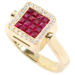 Georgios Collections 18 Karat Yellow Double Face Ring with Rubies and Sapphires