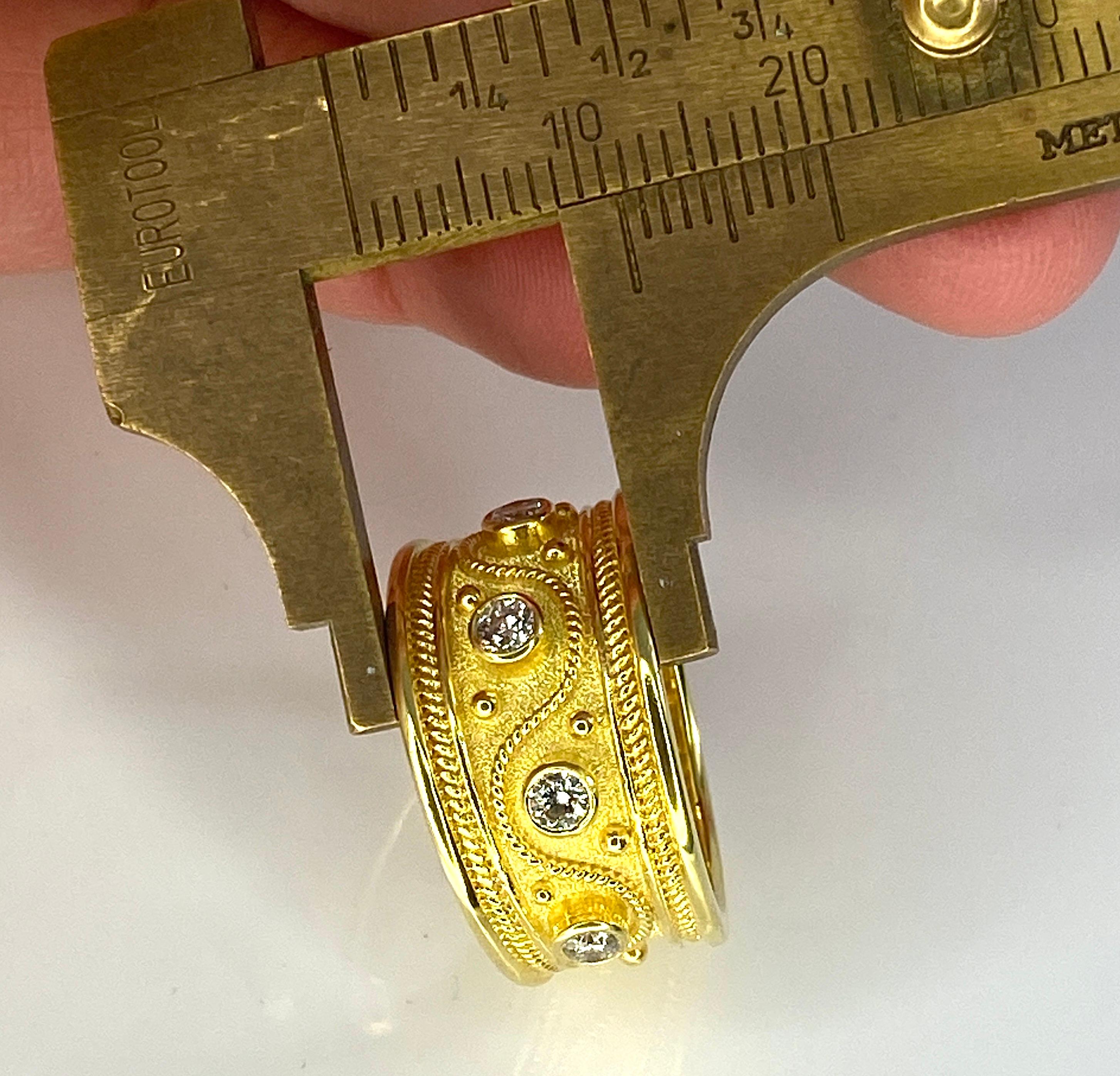Georgios Collections 18 Karat Yellow Gold 5 Diamond Byzantine Ring Granulation For Sale 4