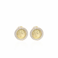Georgios Collections 18 Karat Yellow Gold Alexander Coin Clip Diamond Earrings