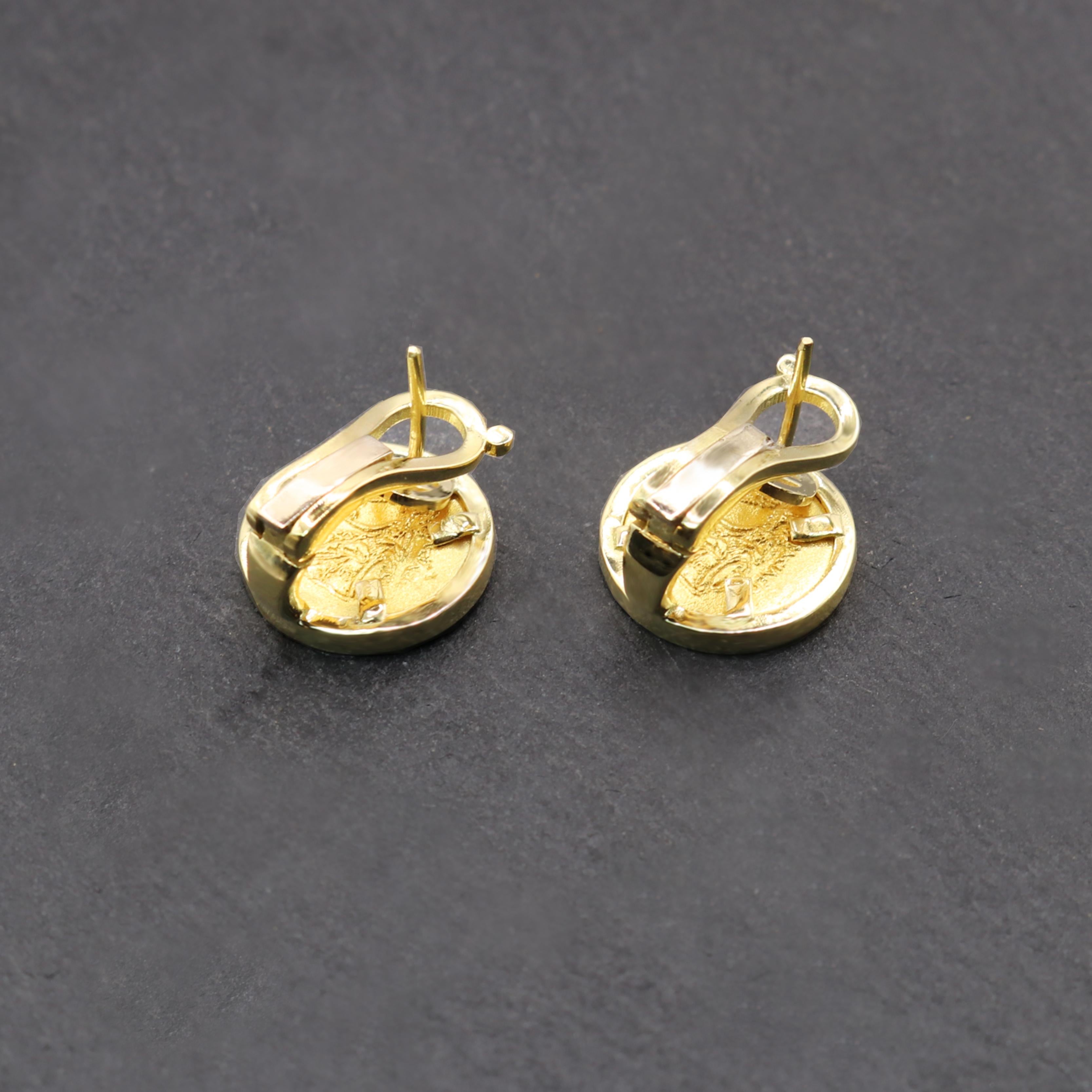 Byzantine Georgios Collections 18 Karat Yellow Gold Alexander Coin Clip Diamond Earrings For Sale